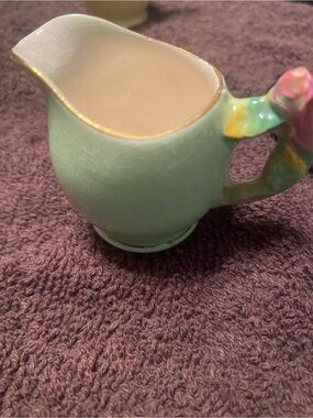 Royal Winton Mint Green Porcelain Creamer with Gold Trim and Floral Handle